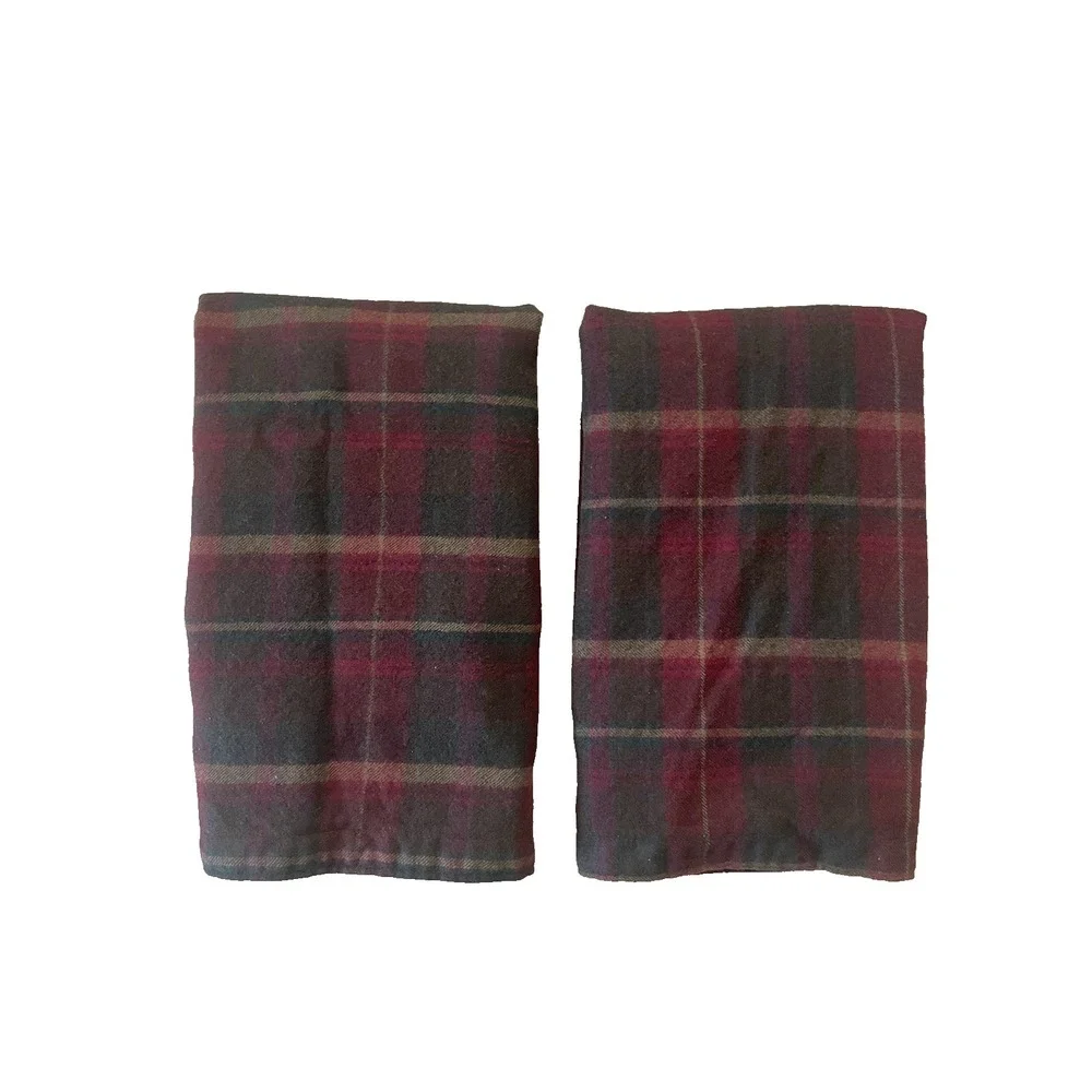 Vtg Pr  Ralph Lauren  100% Wool Tartan Plaid Euro Pillow Shams Burgundy Green